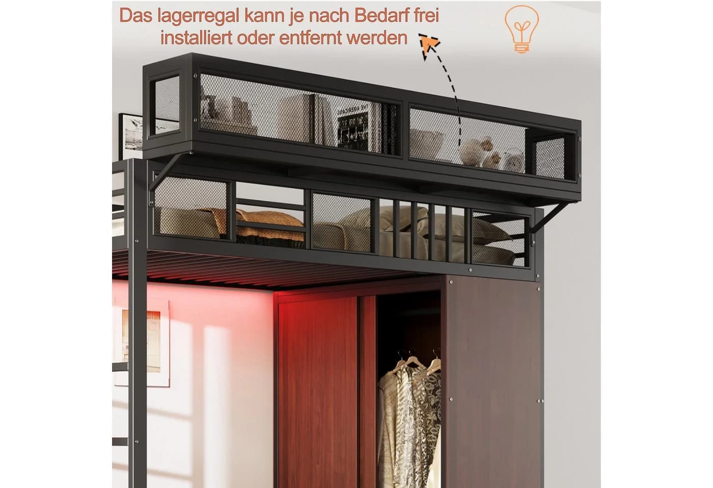 Merax Hochbett 90x200 mit LED, Kleiderschrank & Stauraumtreppe Schwarz/Weiß - Bild 4