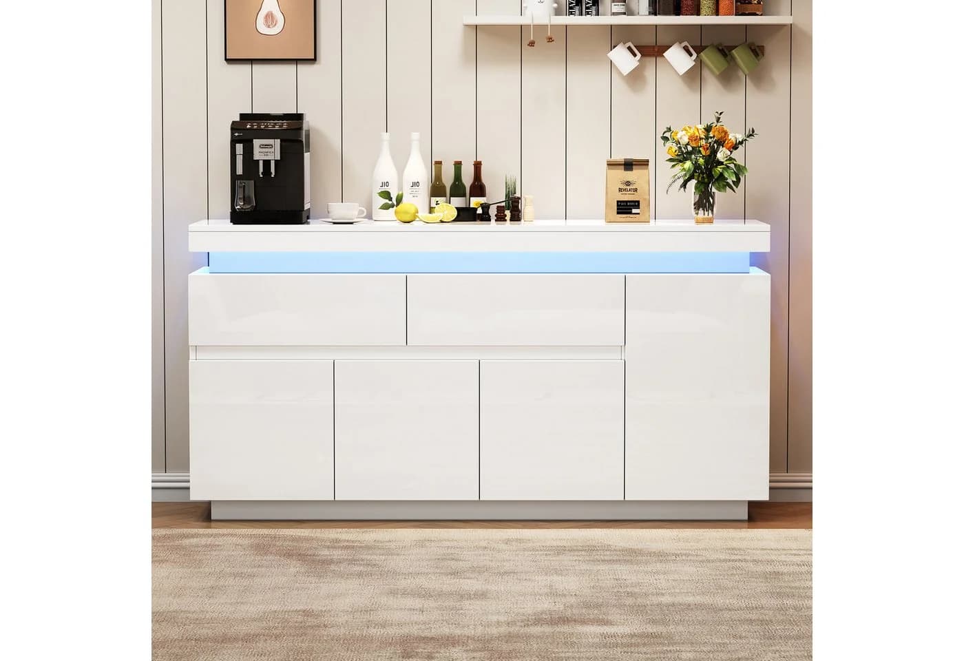 Merax Sideboard Hochglanz Weiß LED-Beleuchtung - Bild 2