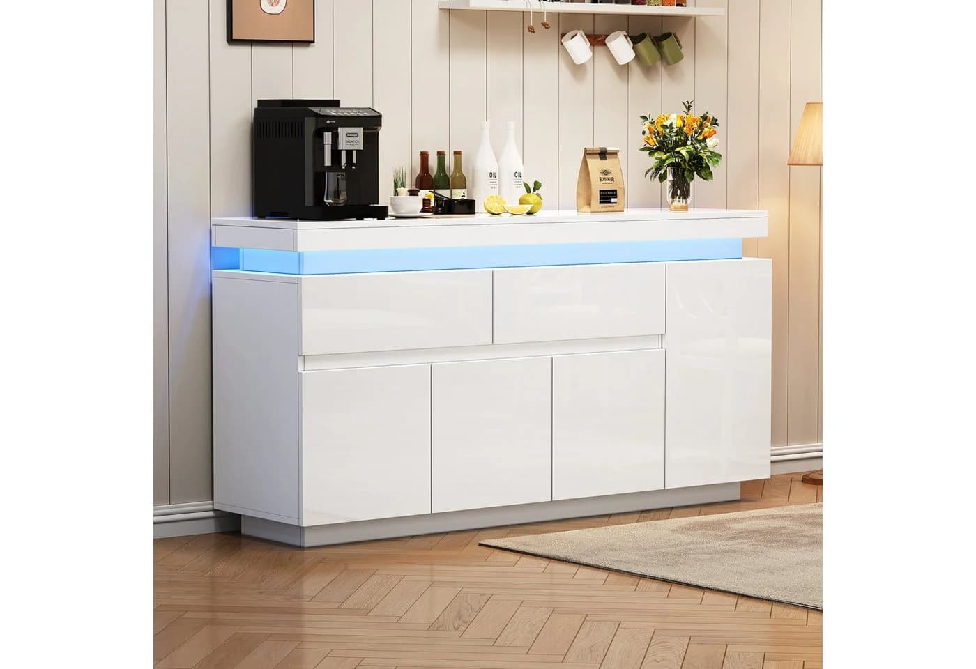Merax Sideboard Hochglanz Weiß LED-Beleuchtung - Bild 3