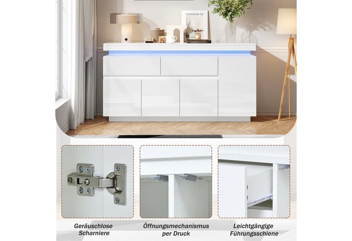 Merax Sideboard Hochglanz Weiß LED-Beleuchtung - Bild 5