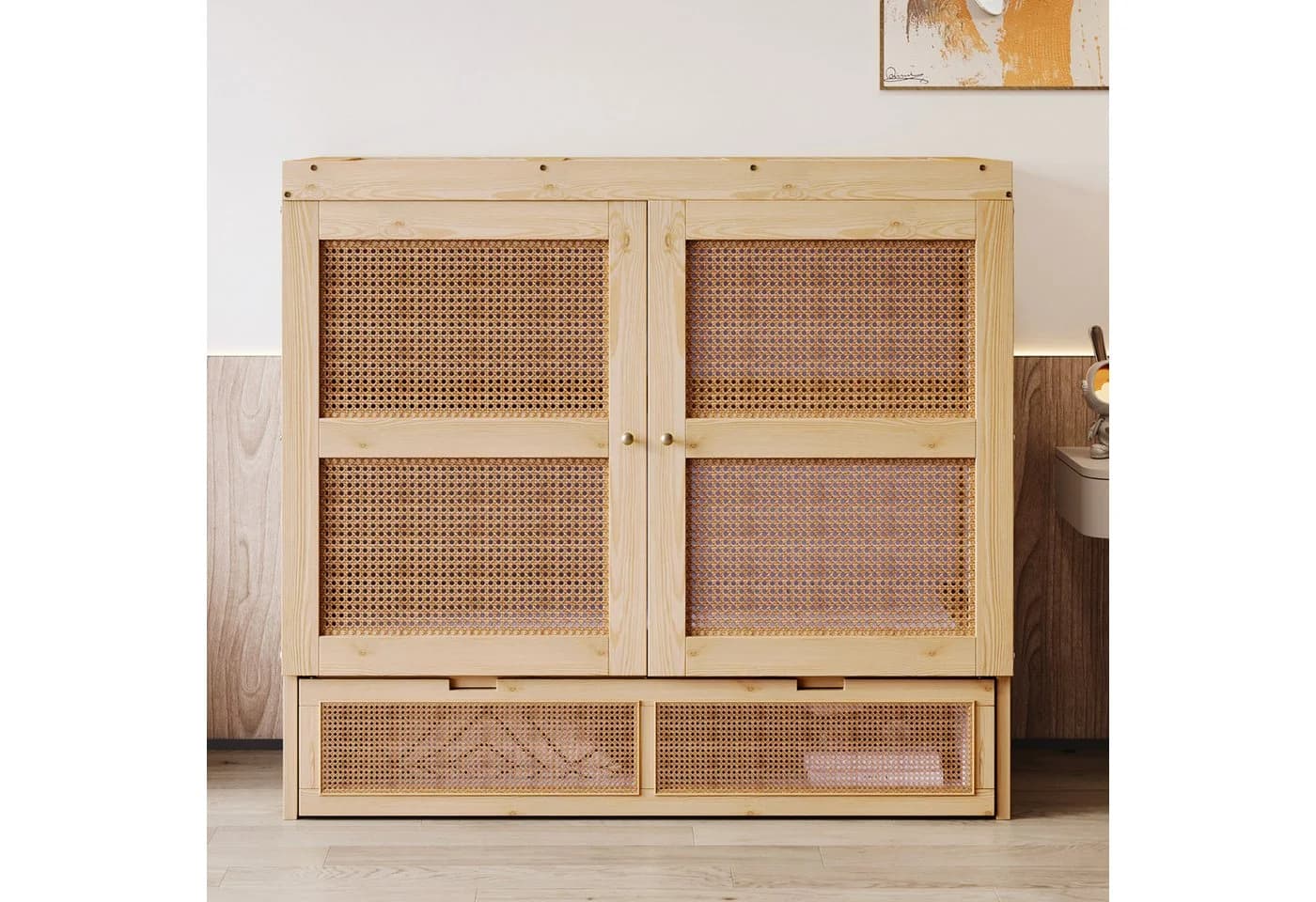 Merax Schrankbett 140x200cm Rattanfront - Bild 3