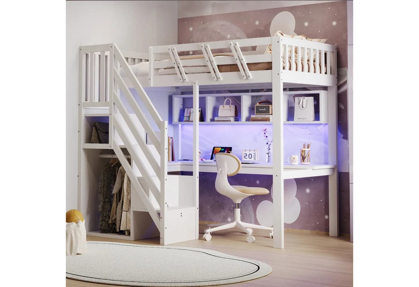 Merax Hochbett mit LED-Beleuchtung und USB-Anschluss Kinderbett 90x200cm - Bild 2