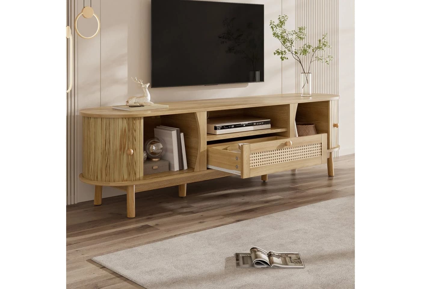 Merax TV-Schrank Rattan Landhausstil 165x37x46 cm