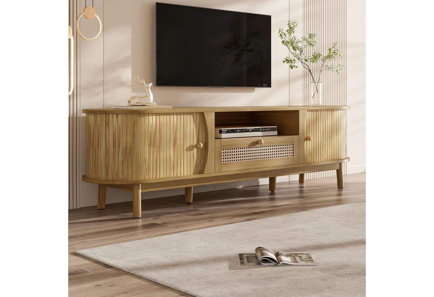 Merax TV-Schrank Rattan Landhausstil 165x37x46 cm - Bild 2