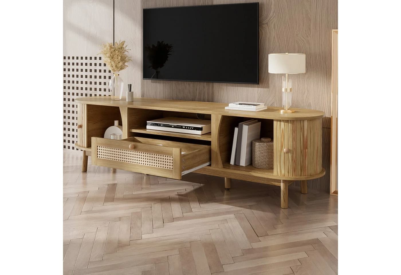 Merax TV-Schrank Rattan Landhausstil 165x37x46 cm - Bild 4