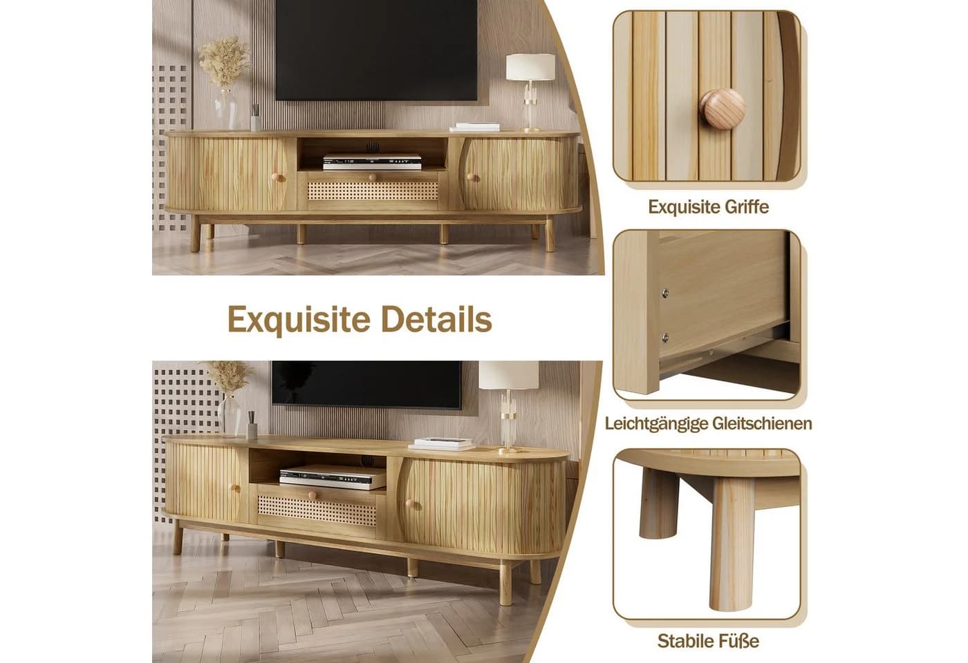 Merax TV-Schrank Rattan Landhausstil 165x37x46 cm - Bild 5