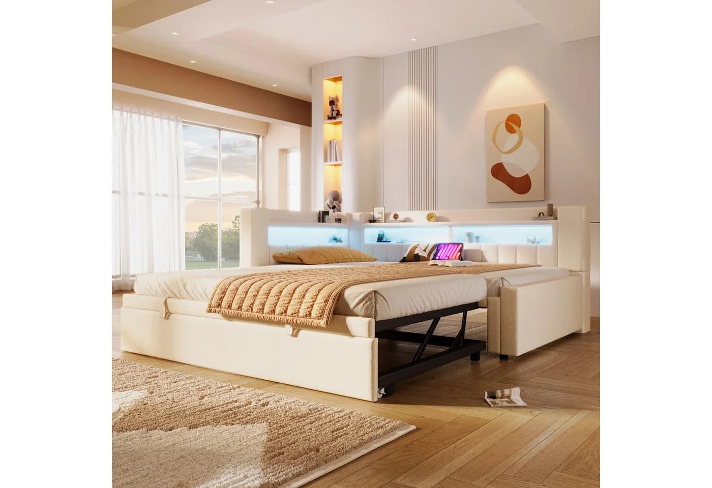 Modernes Sofabett aus Leinen - Vielseitig als Jugendbett oder Doppelbett nutzbar - Bild 3