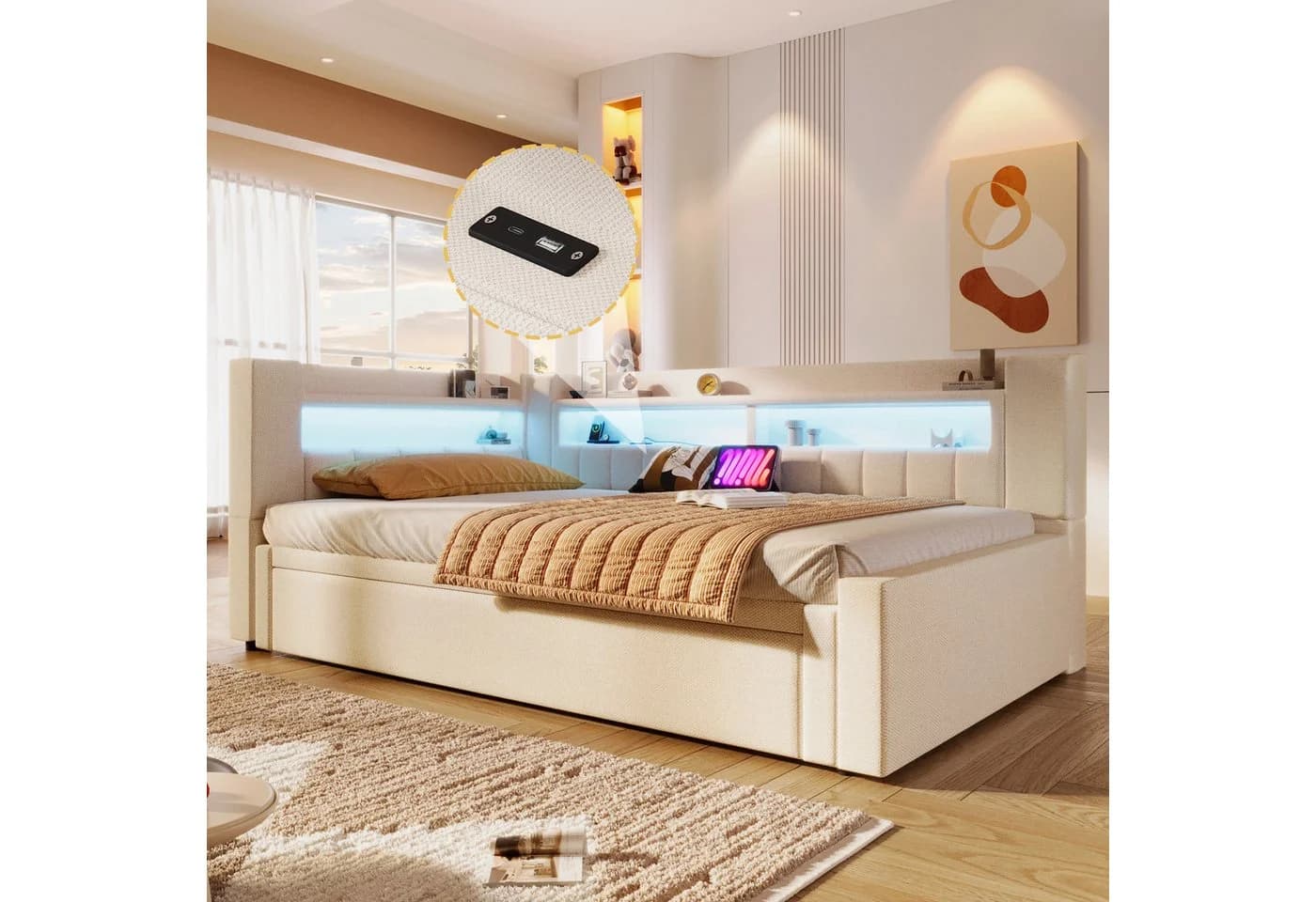 Modernes Sofabett aus Leinen - Vielseitig als Jugendbett oder Doppelbett nutzbar - Bild 4
