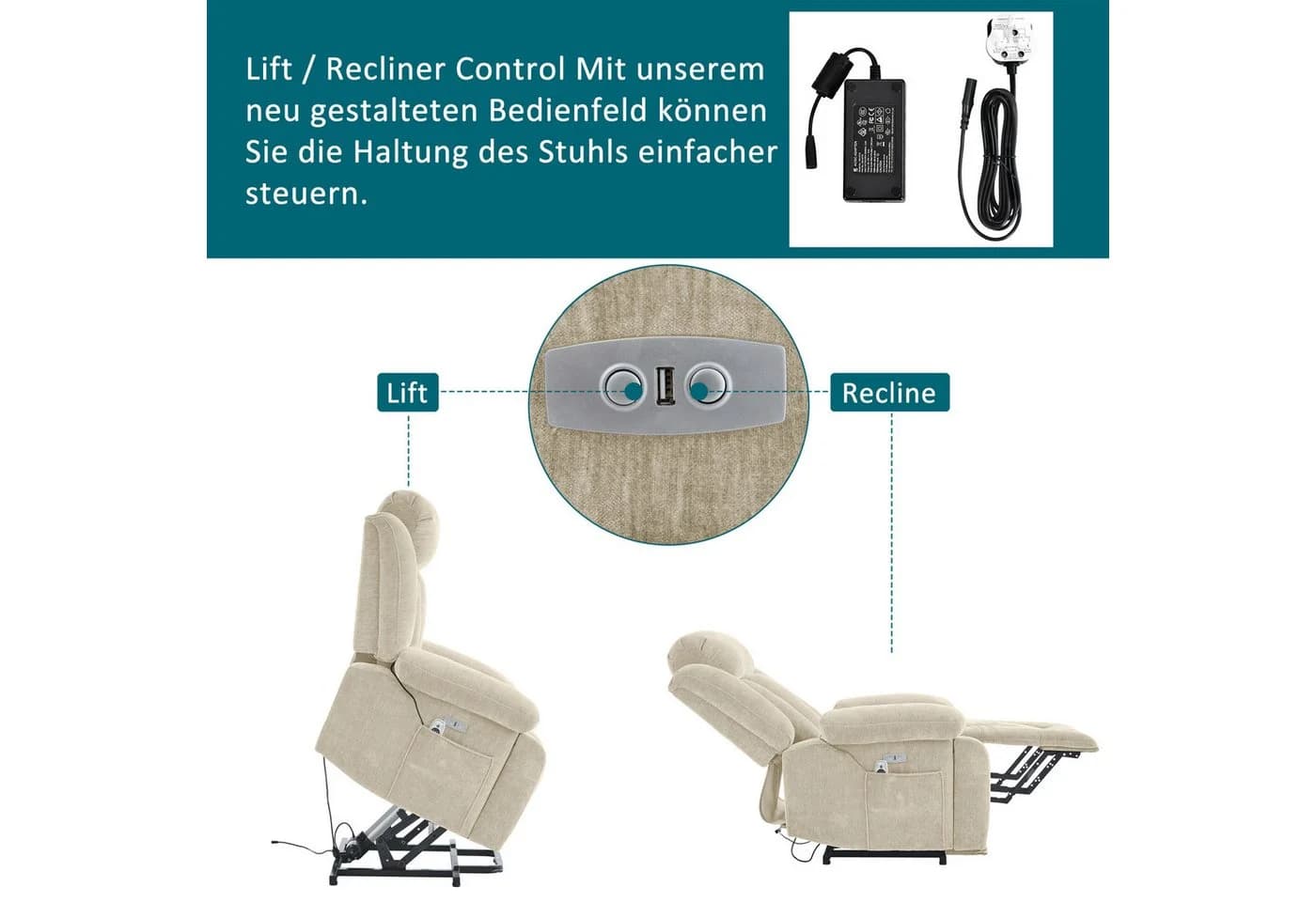 Merax Massagesessel mit 8-Punkt-Massagefunktion, Heizfunktion, USB-Anschluss - Bild 4