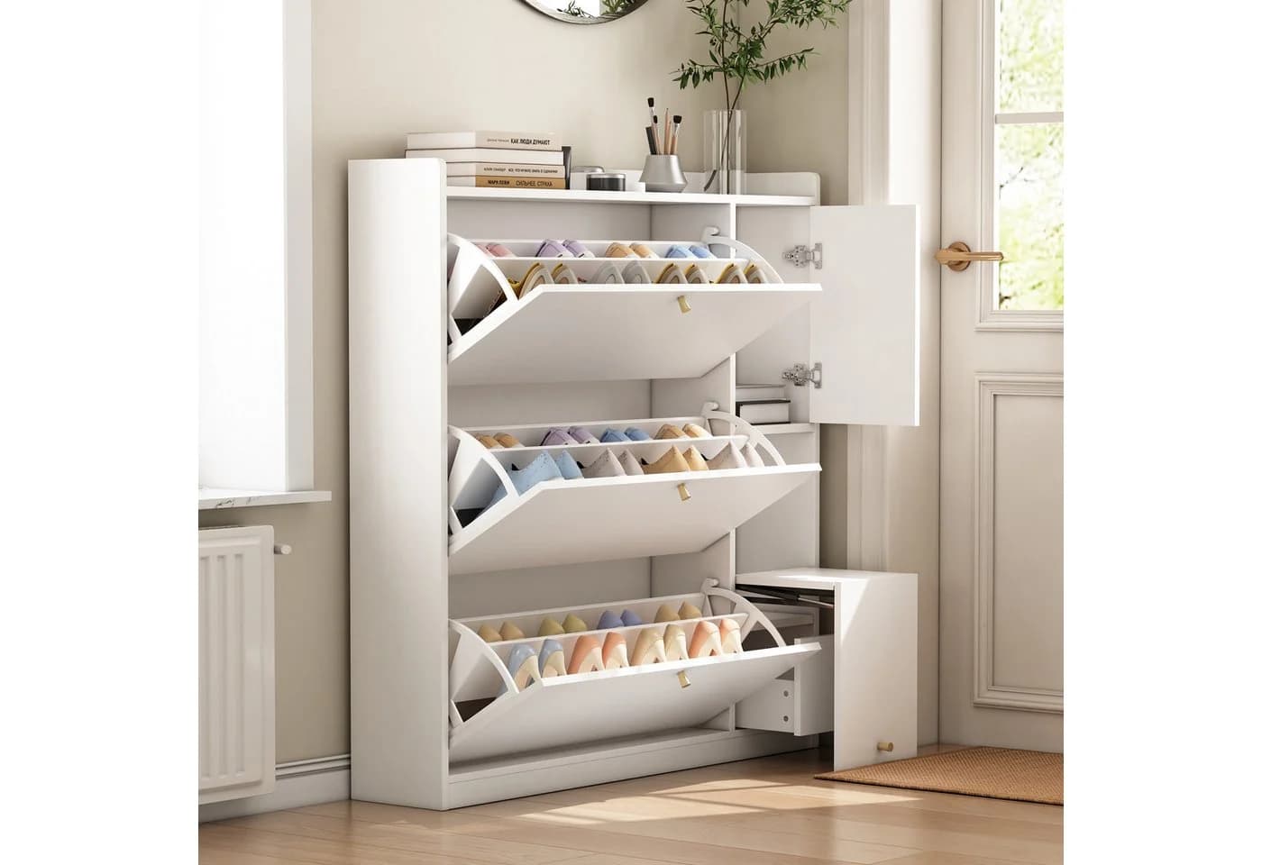 Merax Schuhschrank mit 3 Klappschubladen und Sitzbank Weiß - Bild 2