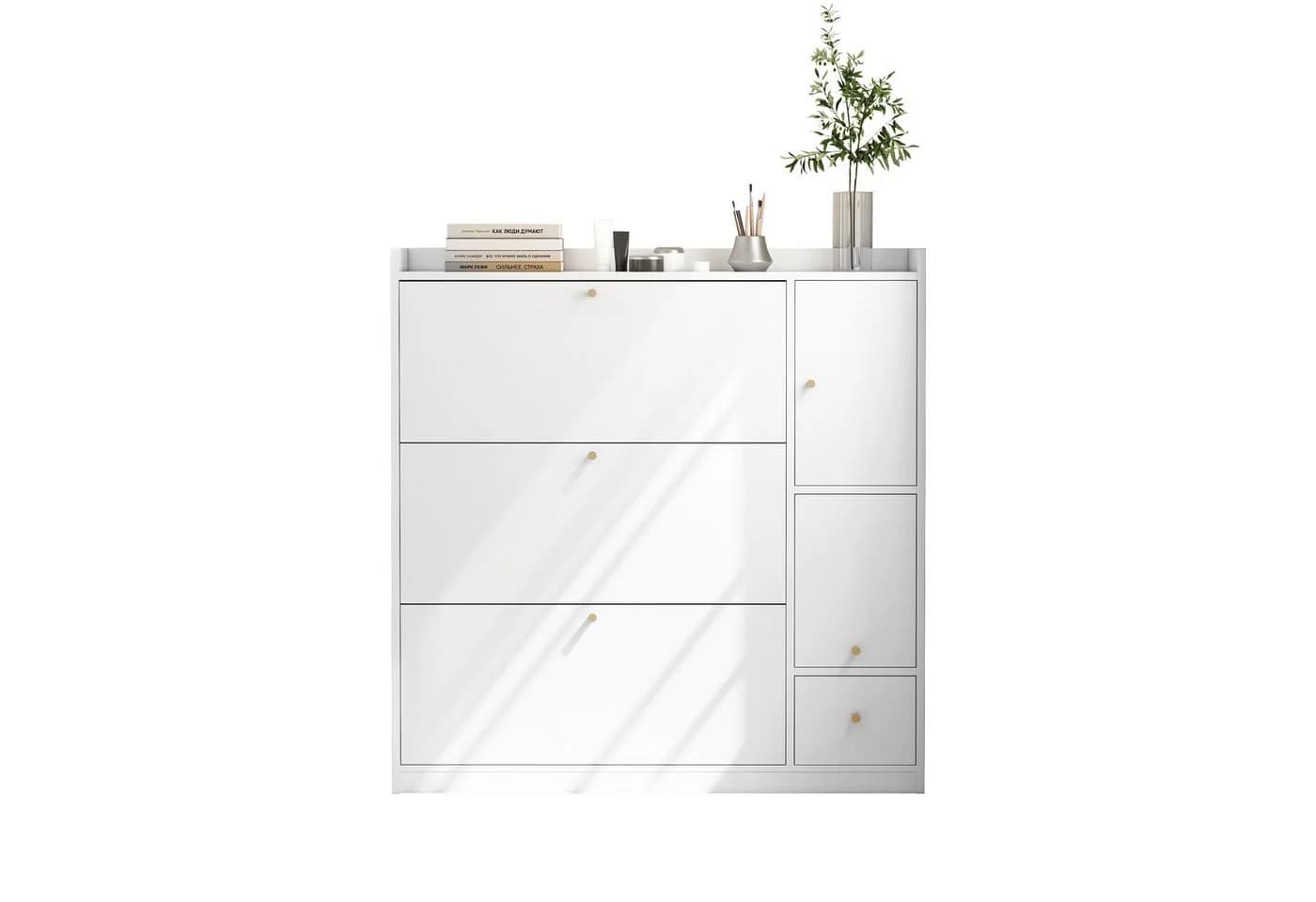 Merax Schuhschrank mit 3 Klappschubladen und Sitzbank Weiß - Bild 4