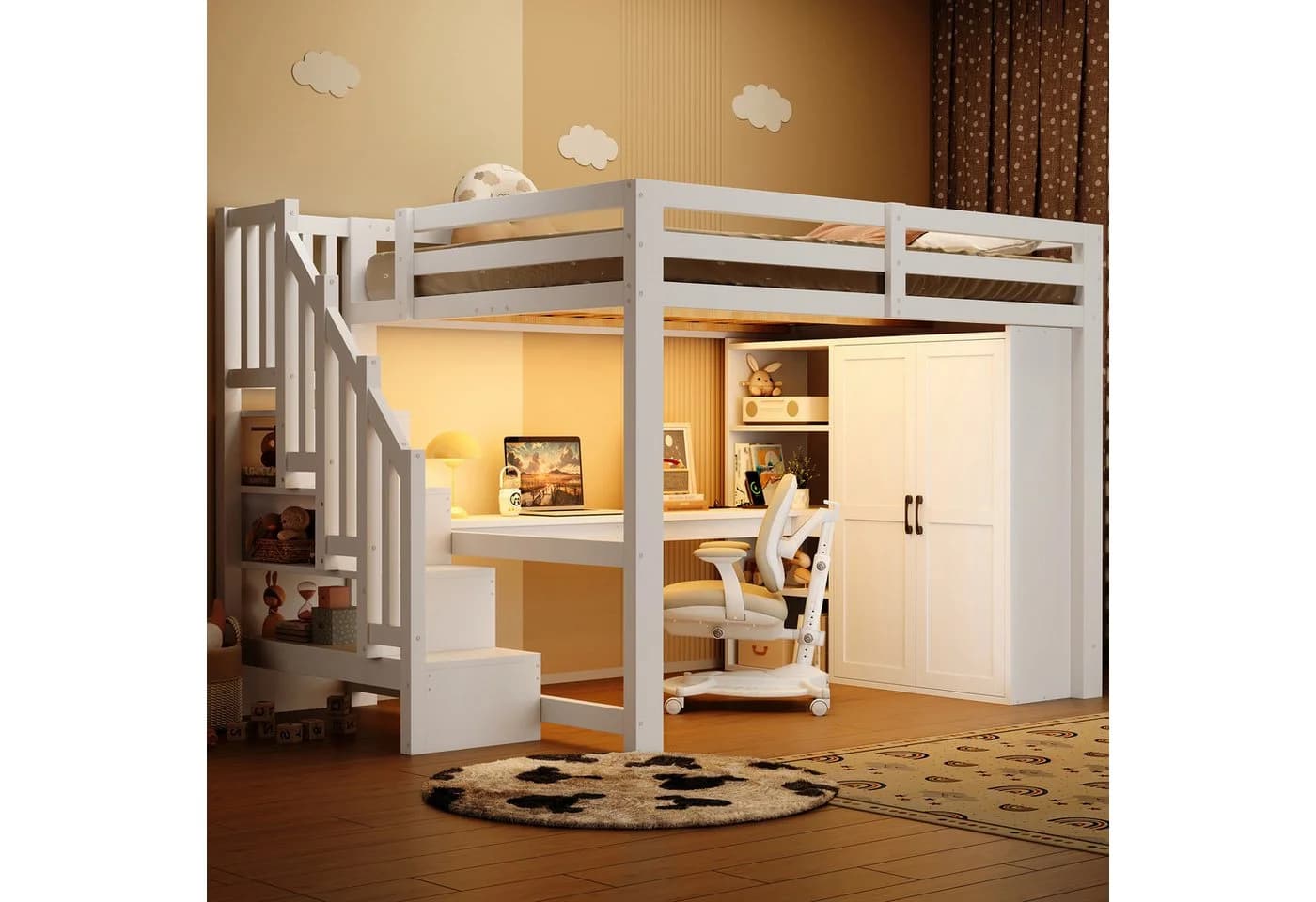 Merax Hochbett 140x200cm mit LED-Beleuchtung und USB - Bild 2
