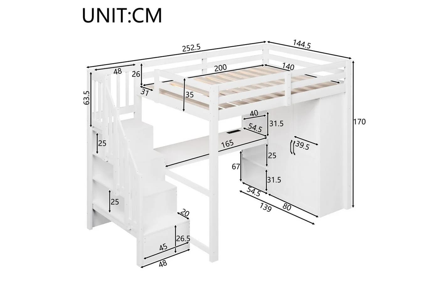 Merax Hochbett 140x200cm mit LED-Beleuchtung und USB - Bild 4
