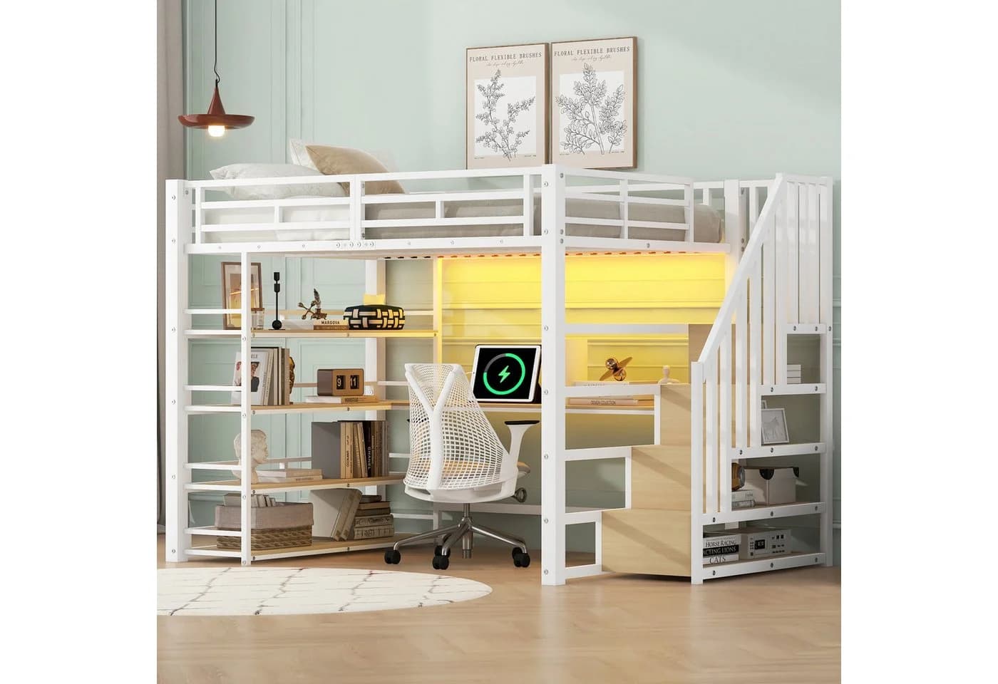 Merax Hochbett 140x200cm mit LED-Licht und USB-Ladestation - Bild 2
