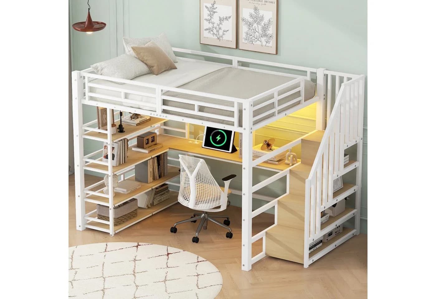 Merax Hochbett 140x200cm mit LED-Licht und USB-Ladestation - Bild 3