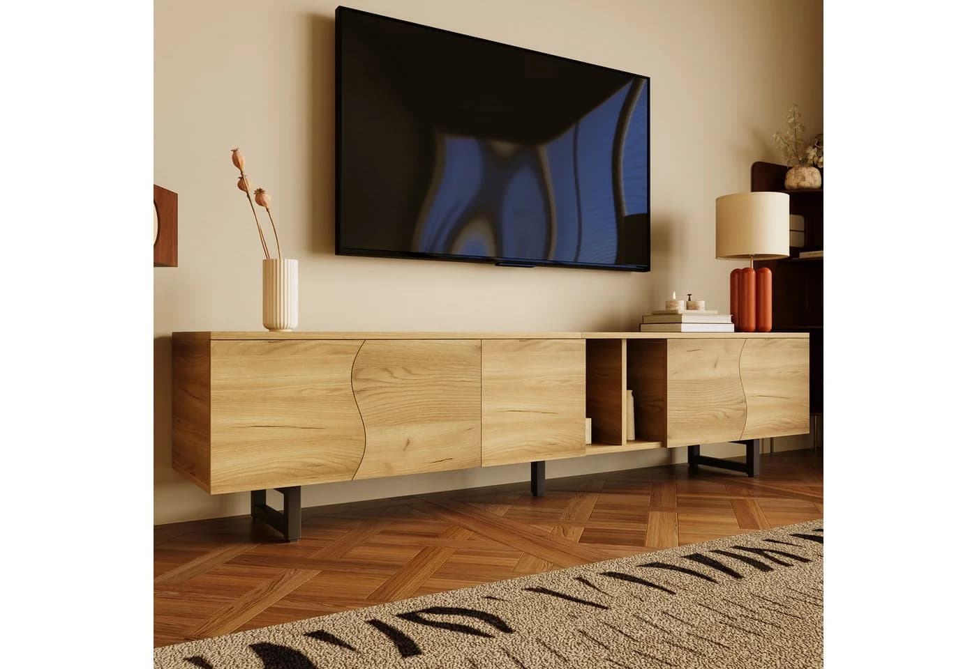 Merax Lowboard TV-Schrank mit Eisenrahmen und geschwungenen Türen - Bild 2