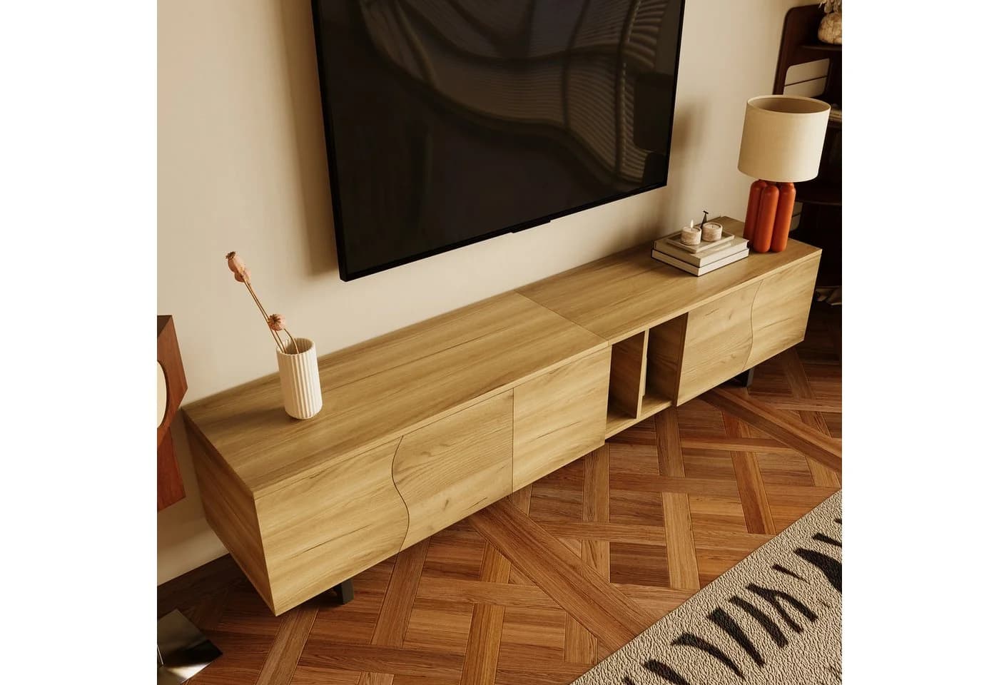 Merax Lowboard TV-Schrank mit Eisenrahmen und geschwungenen Türen - Bild 4