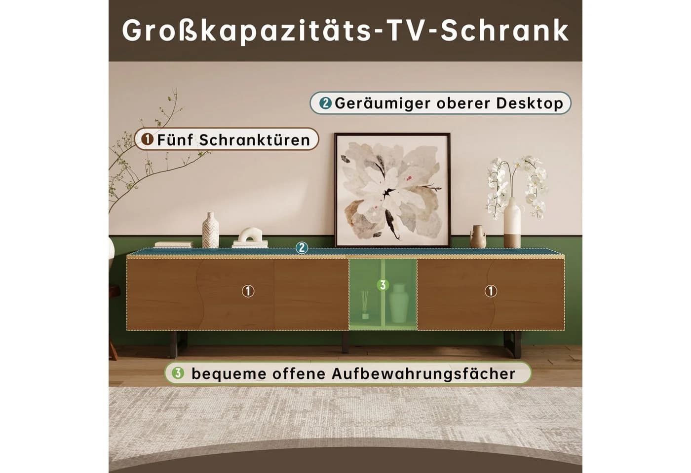 Merax Lowboard TV-Schrank mit Eisenrahmen und geschwungenen Türen - Bild 5