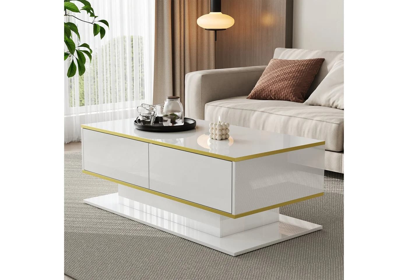 Merax Couchtisch Hochglanz Schwarz/Weiß mit LED & Schubladen - Bild 4