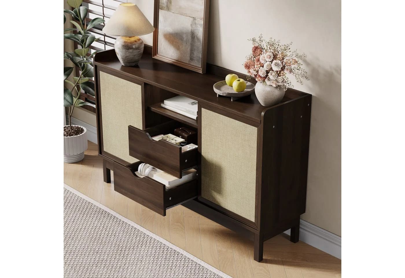Merax Sideboard Retro Anrichte mit Schiebetüren und Schubladen - Bild 4
