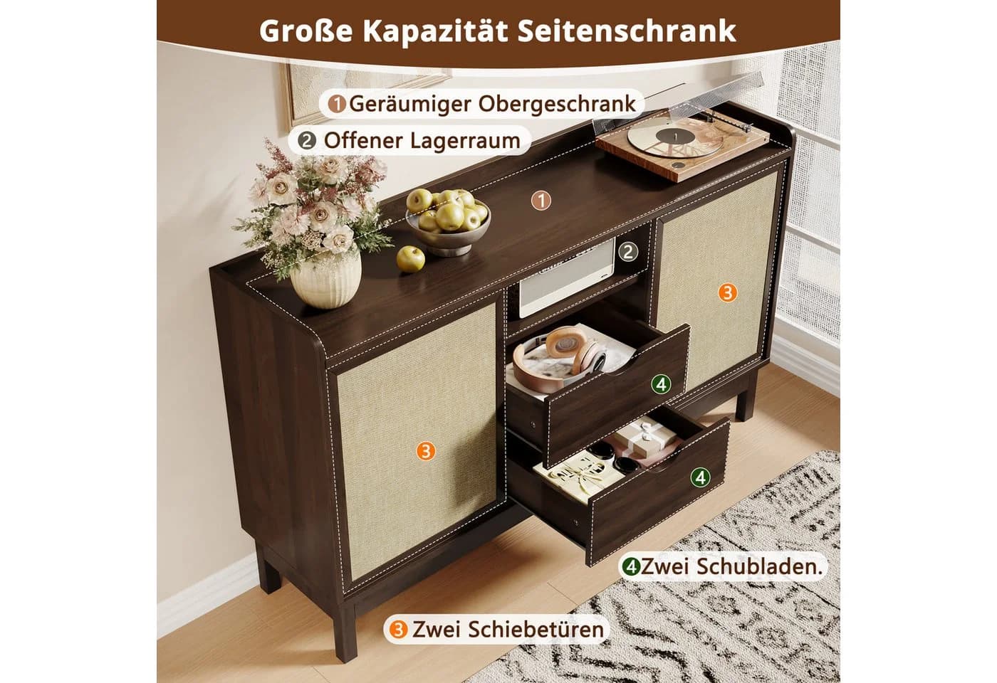 Merax Sideboard Retro Anrichte mit Schiebetüren und Schubladen - Bild 5