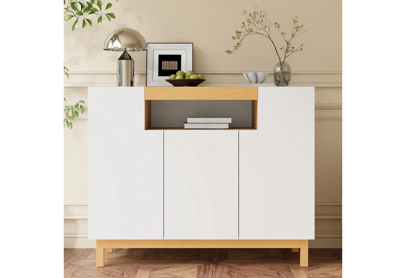 Merax Sideboard Holzoptik Weiß 3 Türen Regal - Bild 2