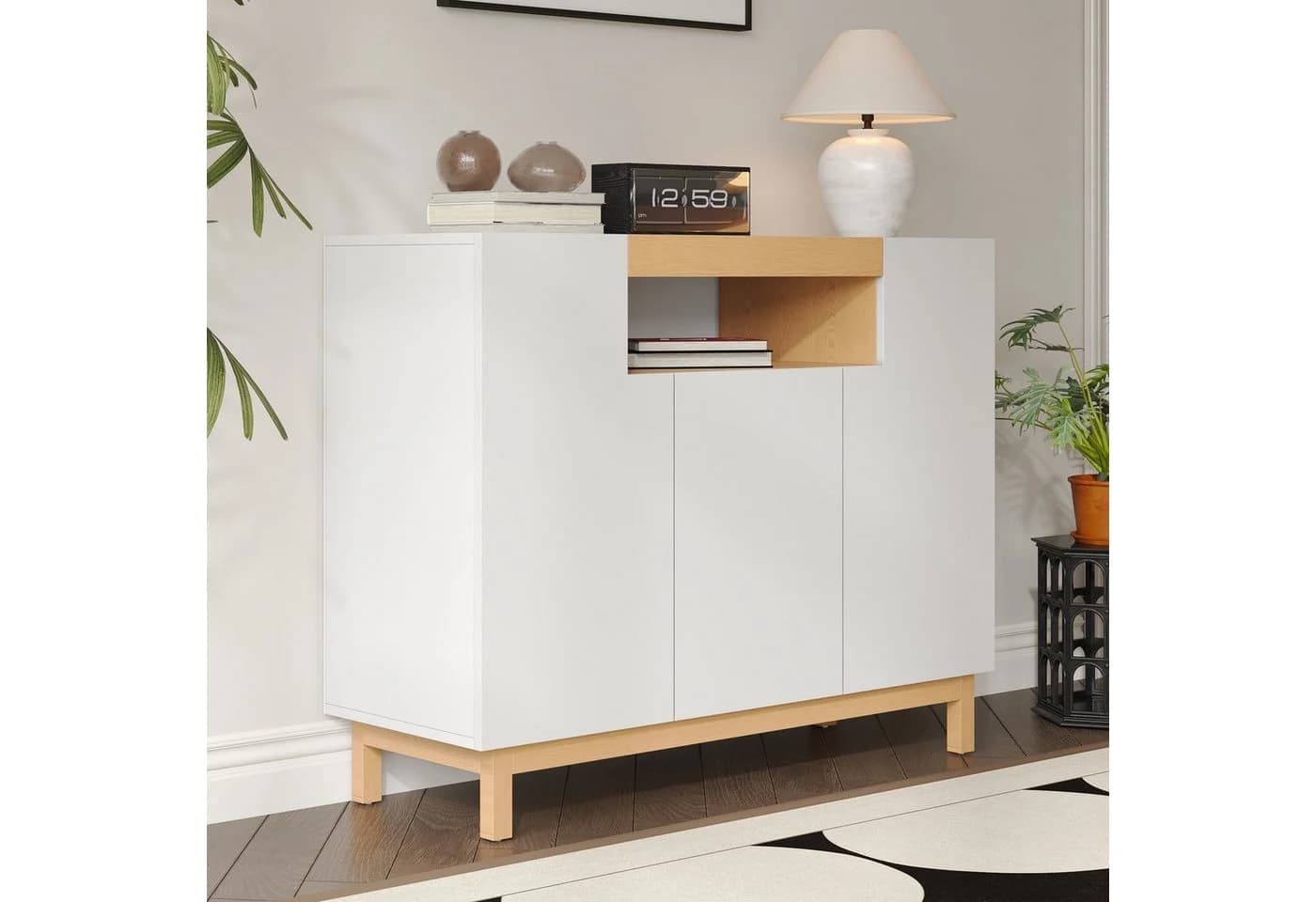Merax Sideboard Holzoptik Weiß 3 Türen Regal - Bild 3