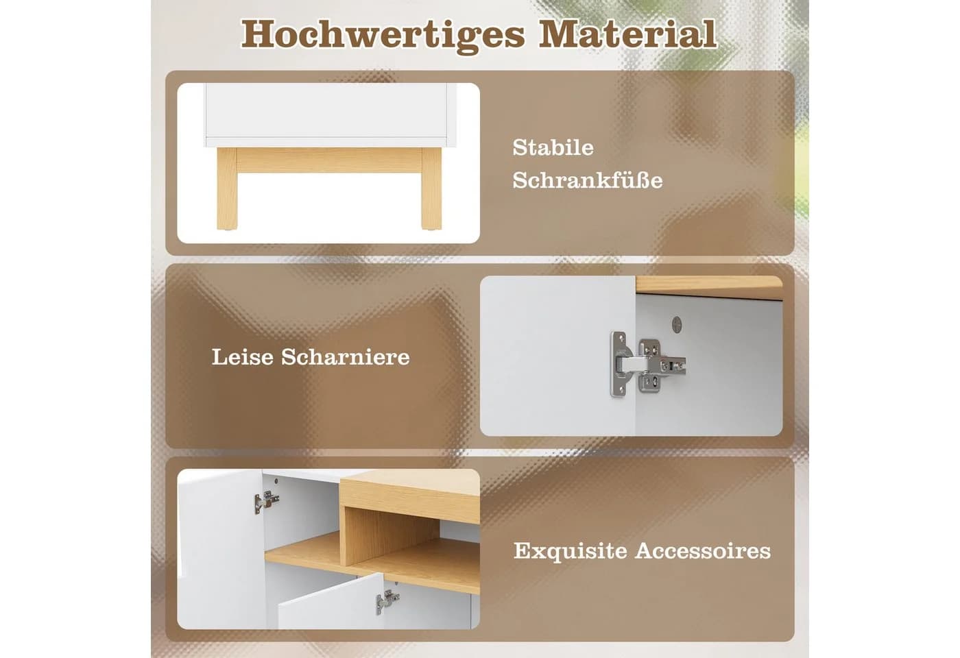 Merax Sideboard Holzoptik Weiß 3 Türen Regal - Bild 5