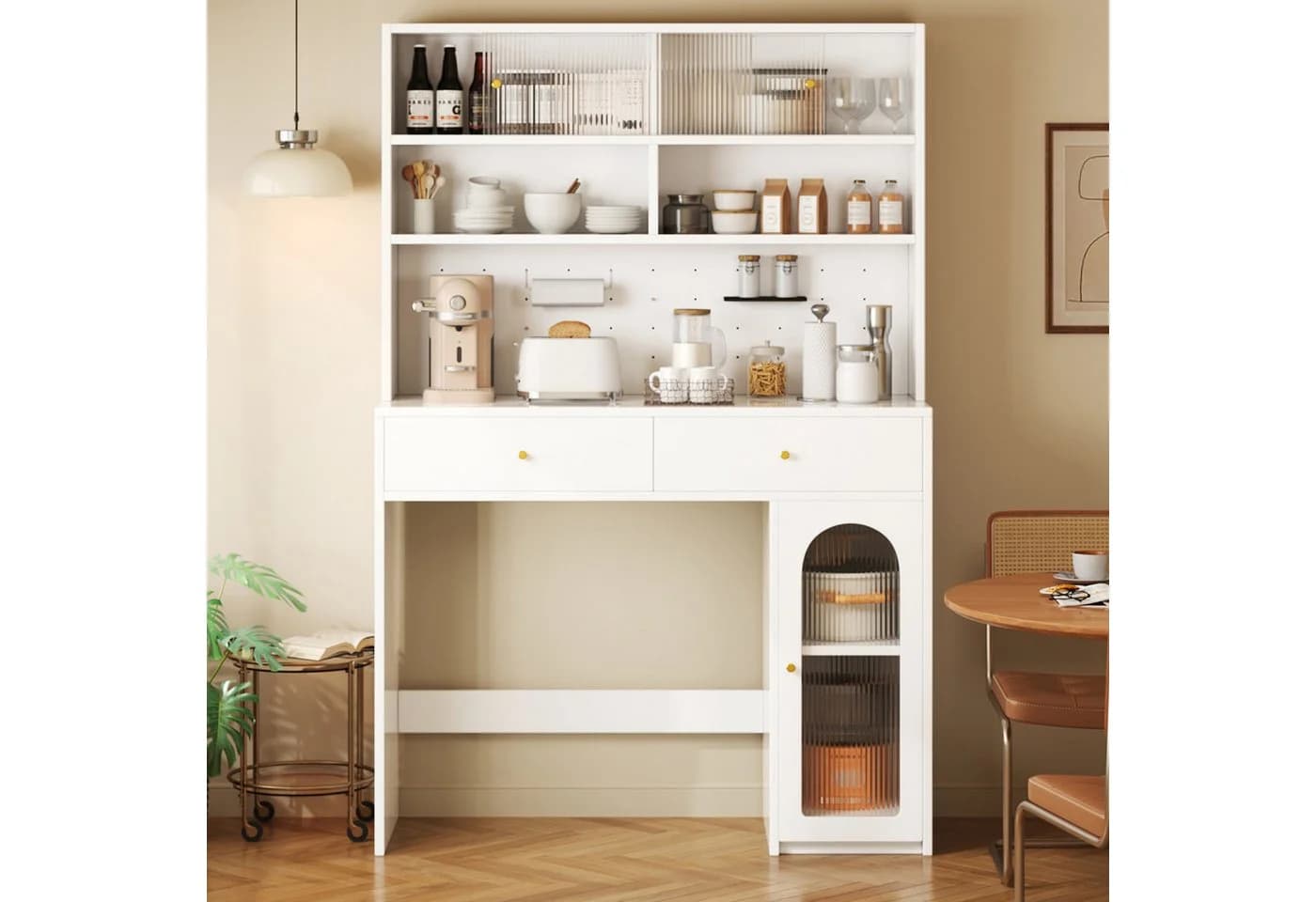 Flieks Küchenbuffet Hochschrank mit klappbarem Esstisch auf Rollen - Bild 5