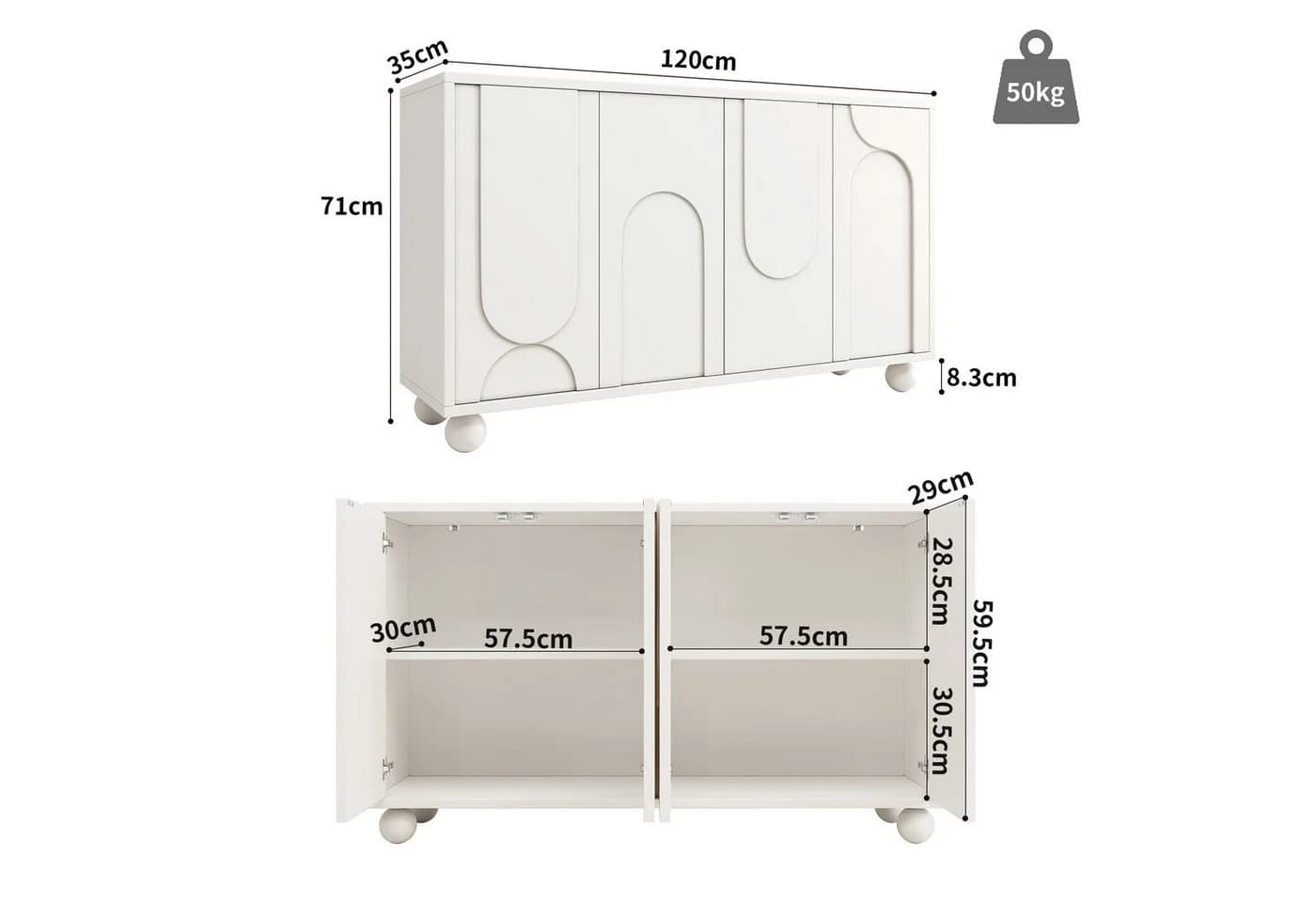 Flieks Mehrzweckschrank Cremeweiß mit 4 Türen - Bild 4