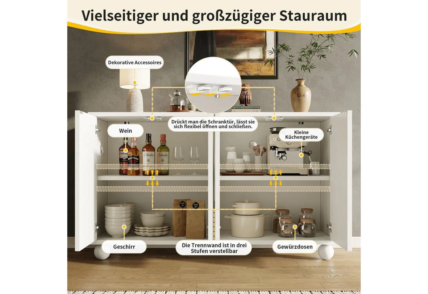 Flieks Mehrzweckschrank Cremeweiß mit 4 Türen - Bild 5