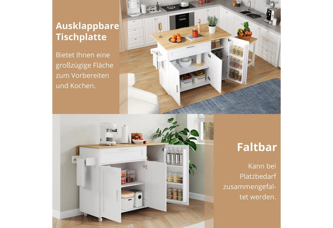 Flieks Küchenwagen Weiß mit erweiterbarer Arbeitsplatte und Schubladen - Bild 5