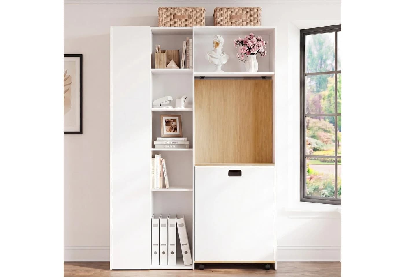Merax Klappbarer Schreibtisch mit Regal Weiß-Eiche 2-in-1 - Bild 4