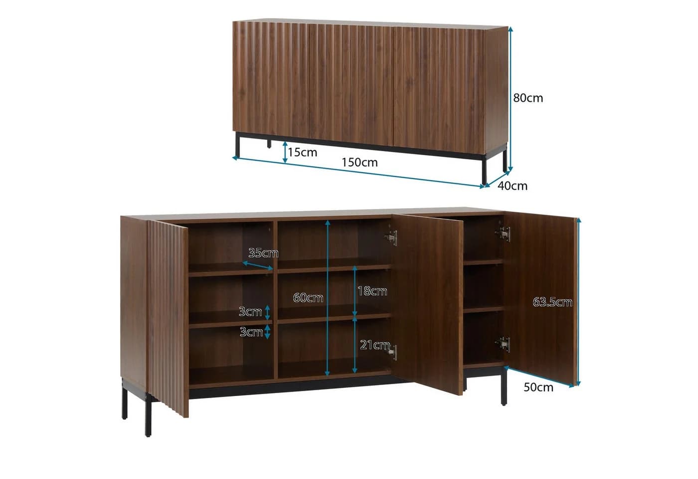 Flieks Sideboard 3 Türen Eichefarbe mit verstellbaren Böden - Bild 5