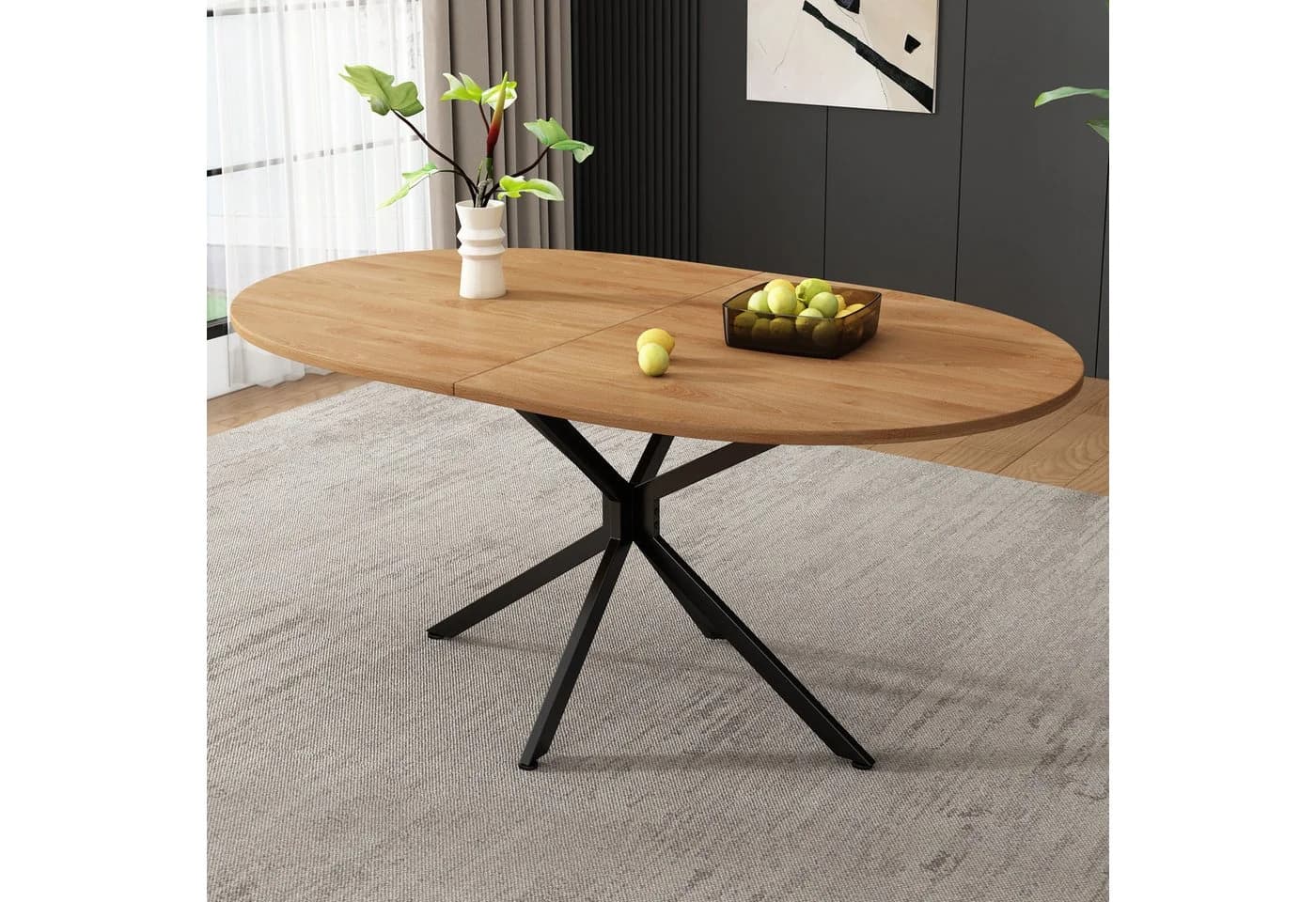 Flieks Ovaler Esstisch MDF Metallbeine Natur/Schwarz Modern