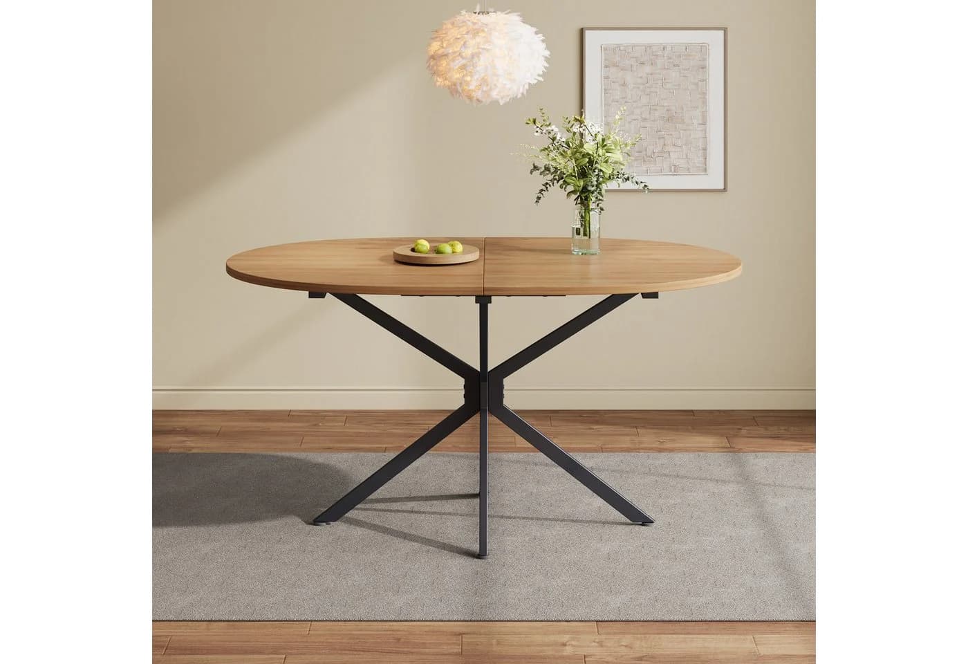 Flieks Ovaler Esstisch MDF Metallbeine Natur/Schwarz Modern - Bild 3