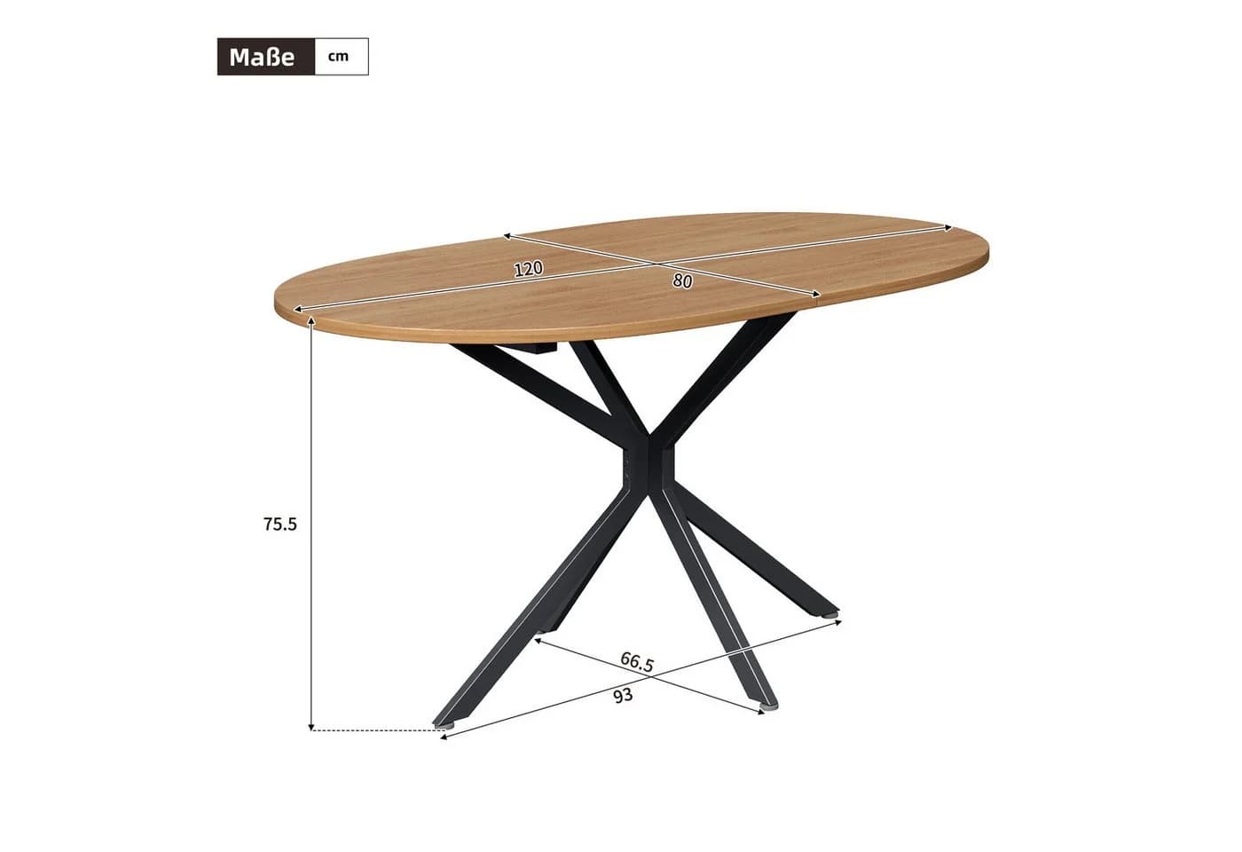 Flieks Ovaler Esstisch MDF Metallbeine Natur/Schwarz Modern - Bild 4