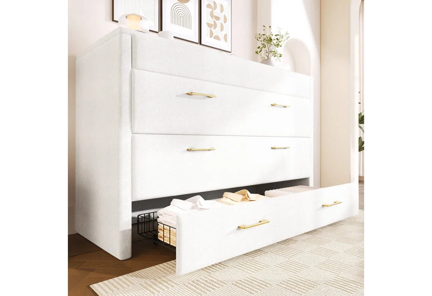 Flieks Schrankbett Umwandelbares Polsterbett Beige mit Schublade