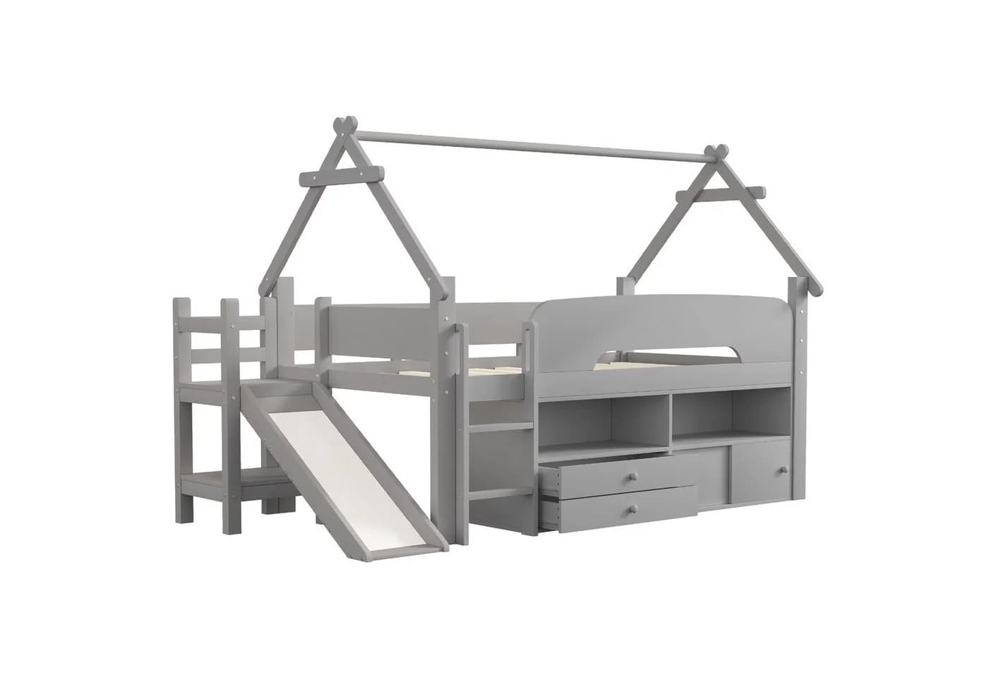 Flieks Kinderbett Hausbett Hochbett Einzelbett 90x200cm mit Rutsche - Bild 5