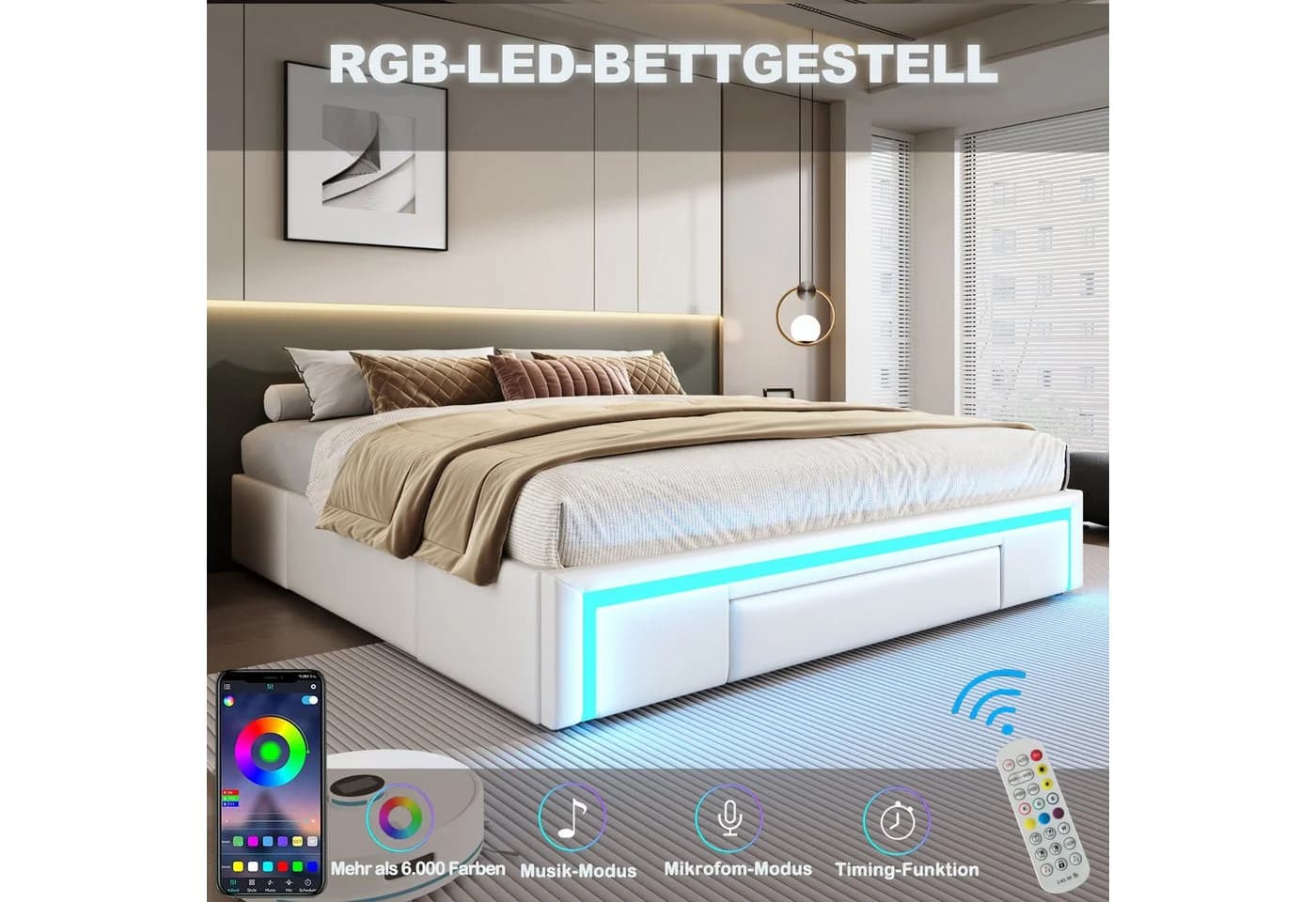 Flieks Polsterbett 90x200 Weiß mit 2 Schubladen - Bild 4