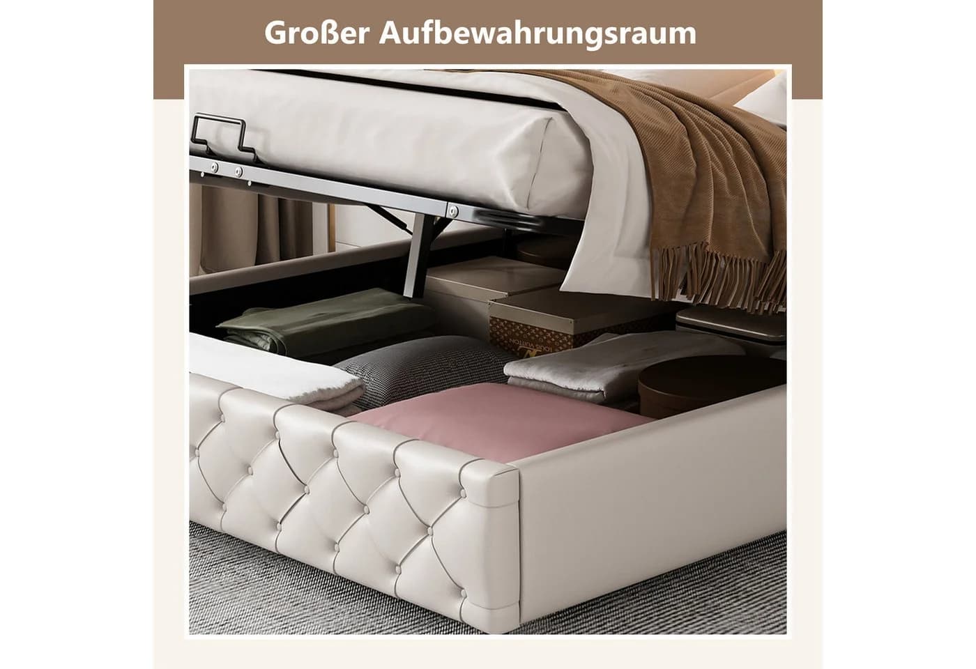 Flieks Polsterbett mit LED-Beleuchtung und Stauraum Kunstleder weiß - Bild 4