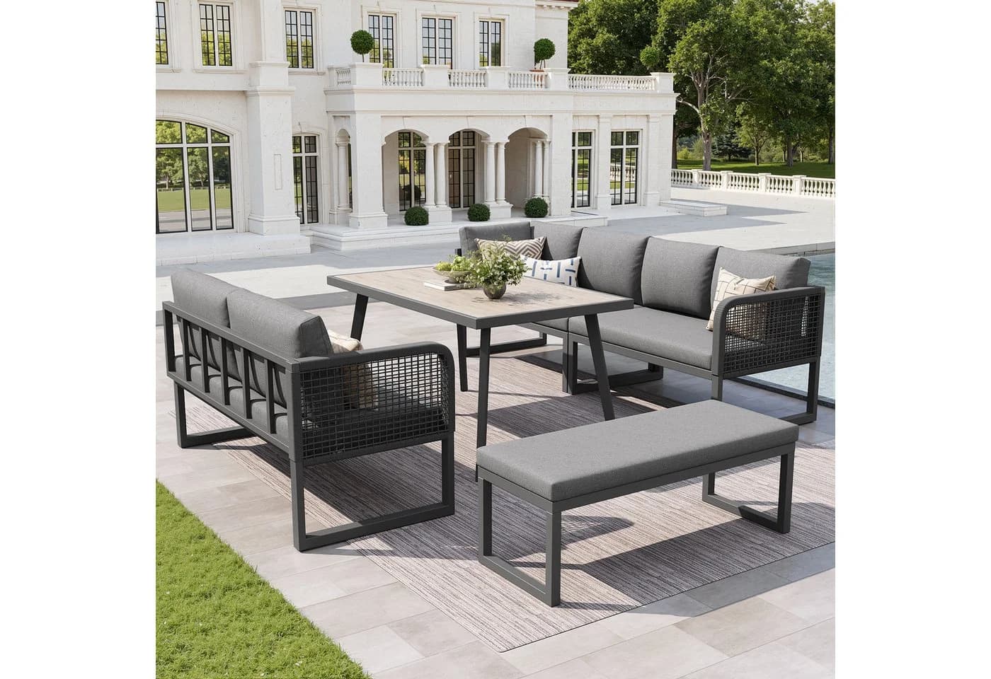Flieks Gartenlounge-Set 8-Sitzer Grau PE-Rattan