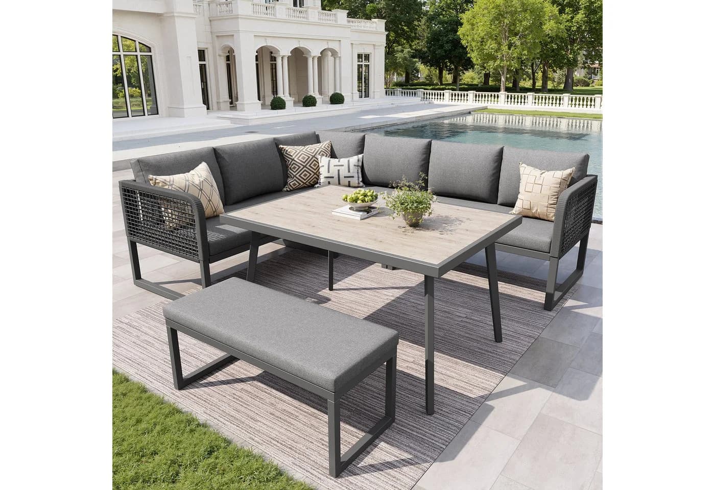 Flieks Gartenlounge-Set 8-Sitzer Grau PE-Rattan - Bild 2