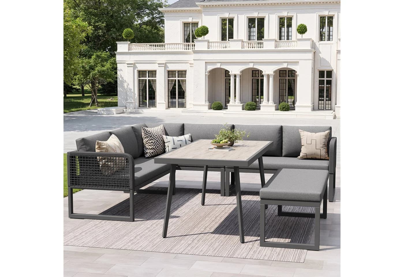 Flieks Gartenlounge-Set 8-Sitzer Grau PE-Rattan - Bild 3