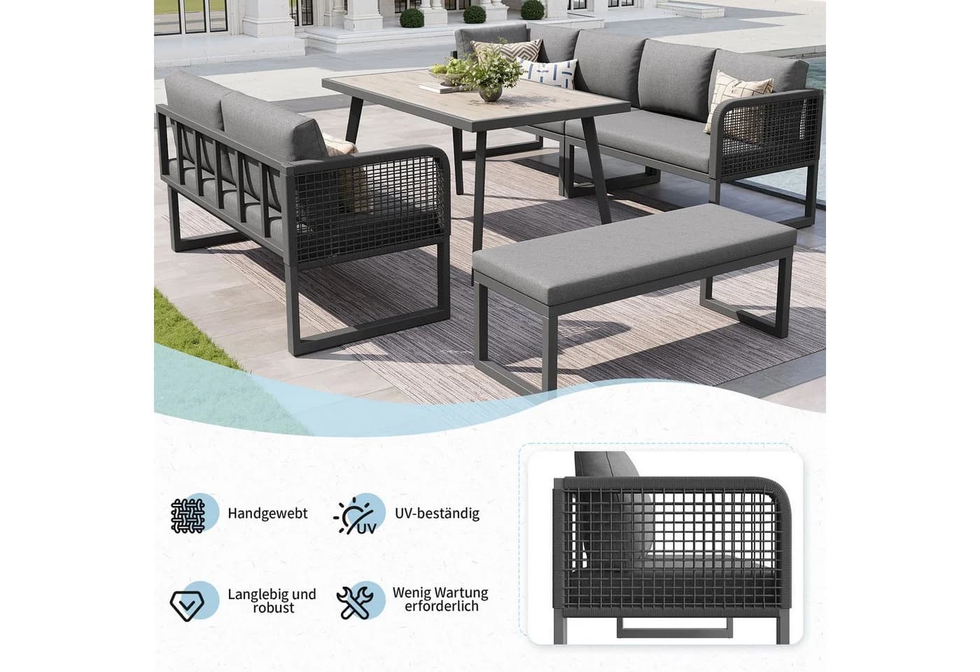 Flieks Gartenlounge-Set 8-Sitzer Grau PE-Rattan - Bild 5
