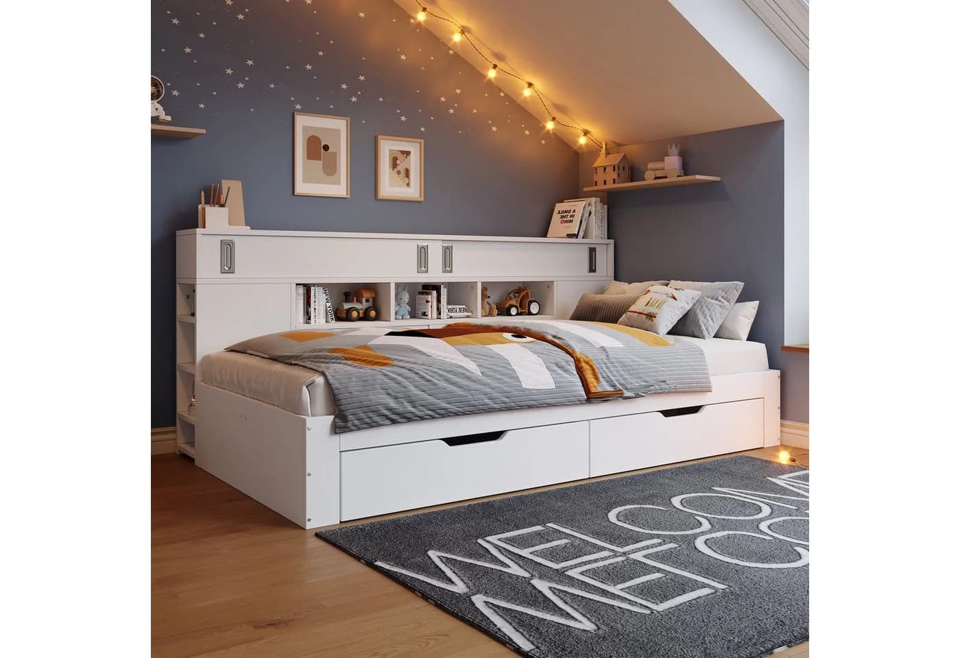 Flieks Daybett 90x200cm mit Stauraum und Schubladen Weiß