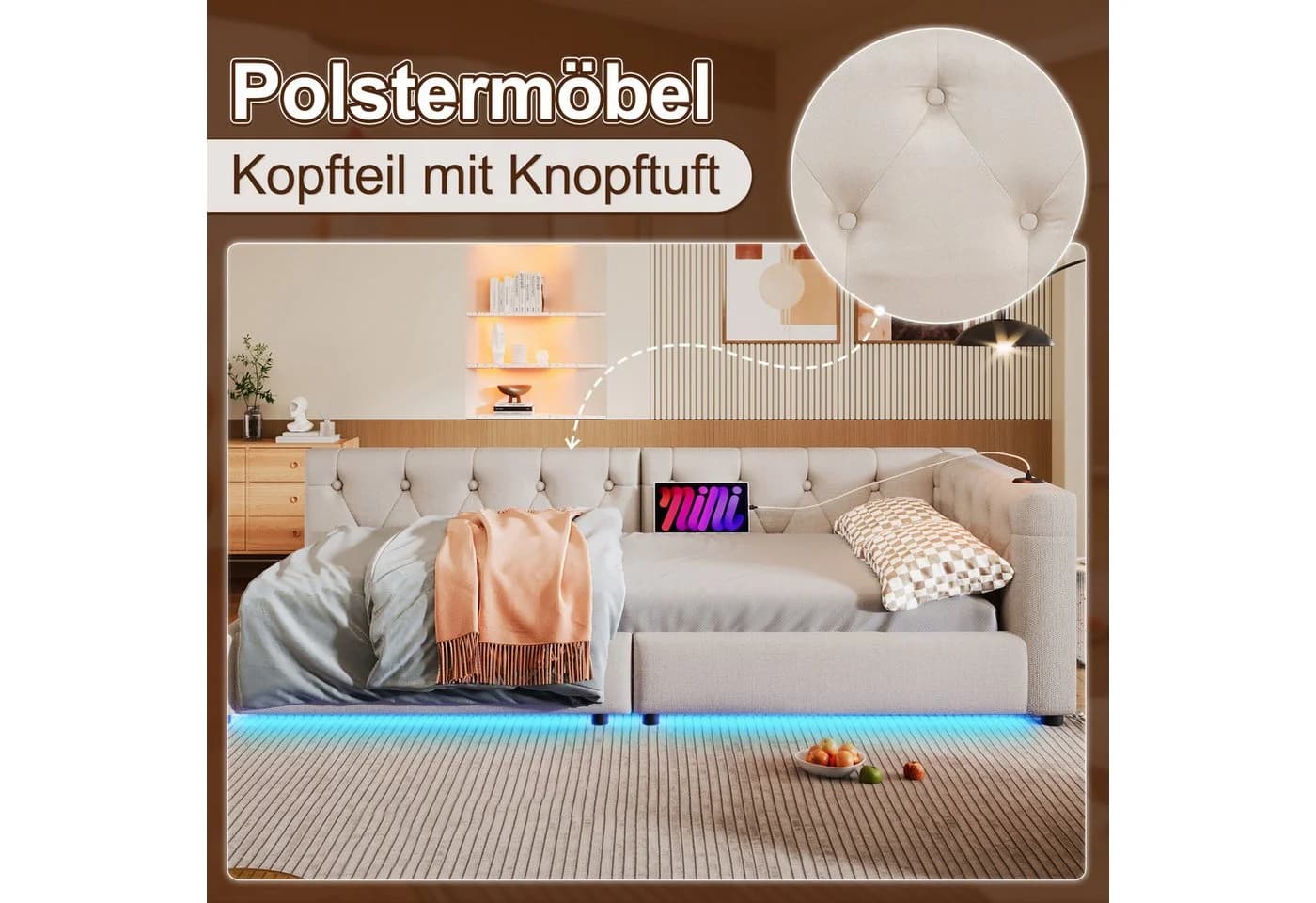 Flieks Daybett 90x200cm mit USB-Aufladen - Bild 4