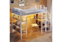 Flieks Hochbett Metall Kinderbett mit LED, Schreibtisch & Regal Weiß Bild 3