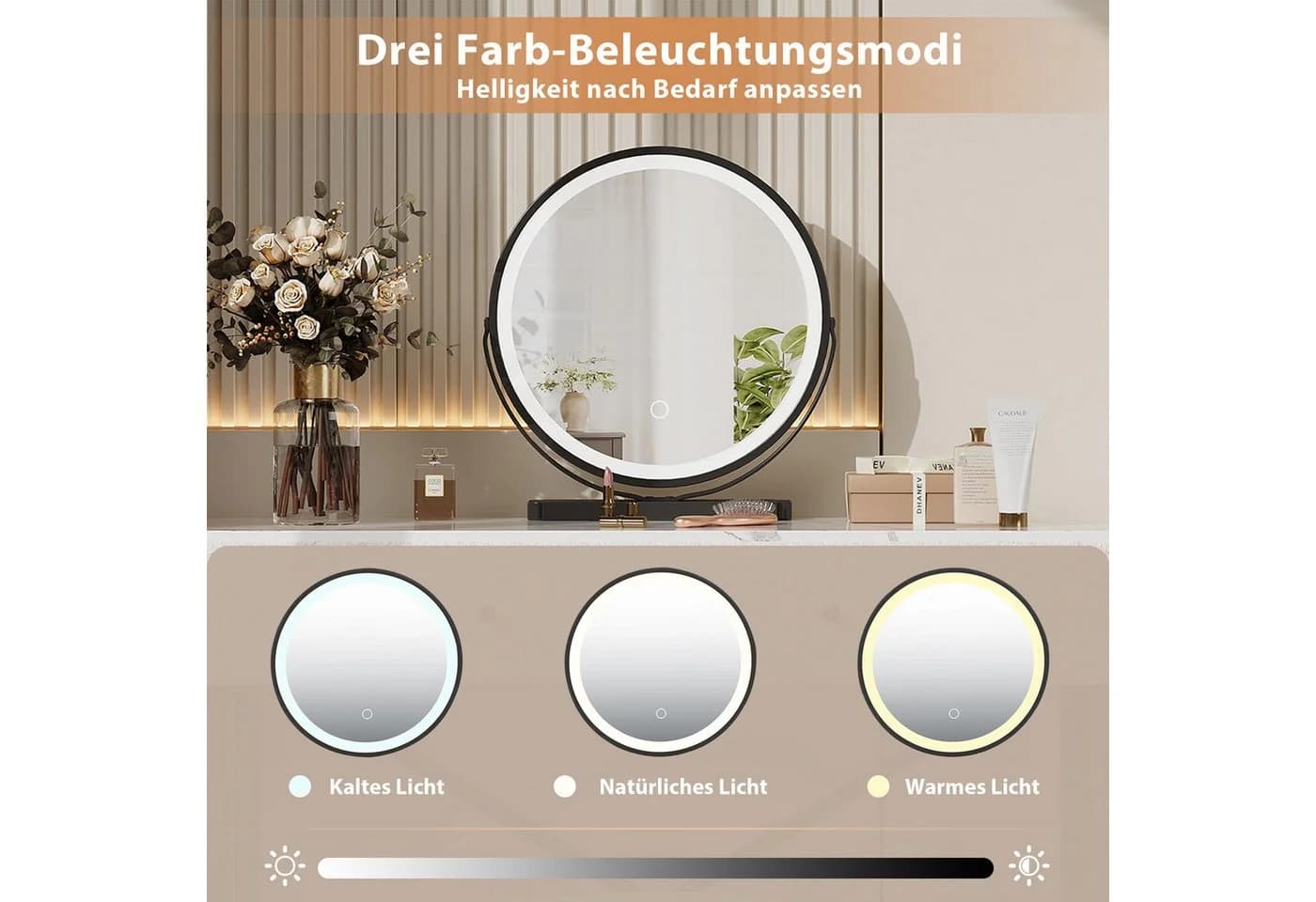 Flieks Schminktisch mit LED-Spiegel, Hocker & 2 Schubladen Weiß - Bild 5