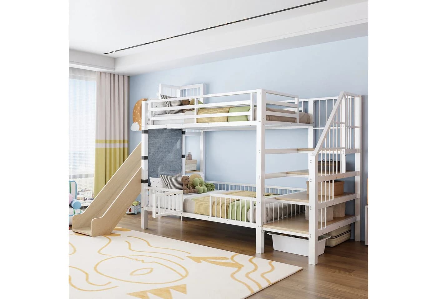 Flieks Etagenbett Metall Kinderbett mit Rutsche und Treppe